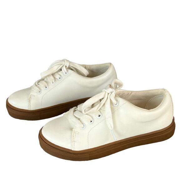 J Crew Crewcuts Sneaker Shoes Boys 11 White Faux Leather Court Lace Up - Picture 3 of 16